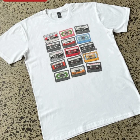 Retro Cassette Tape Grid Pattern Tee Vintage Mixtape Music Nostalgia Gift for Men Women