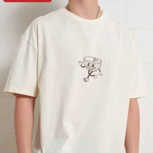 Close-up of Retro Coffee Cup Mascot Tee Vintage Cartoon Graphic Shirt for Coffee Lovers and Baristas for streetwear fans in Chicago, Illinois