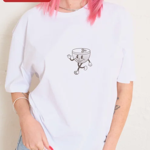 Retro Coffee Cup Mascot Tee Vintage Cartoon Graphic Shirt for Coffee Lovers and Baristas