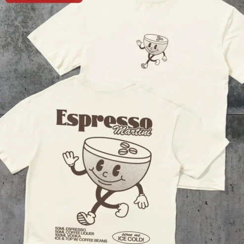 Customer in Chicago, Illinois wearing Retro Coffee Cup Mascot Tee Vintage Cartoon Graphic Shirt for Coffee Lovers and Baristas