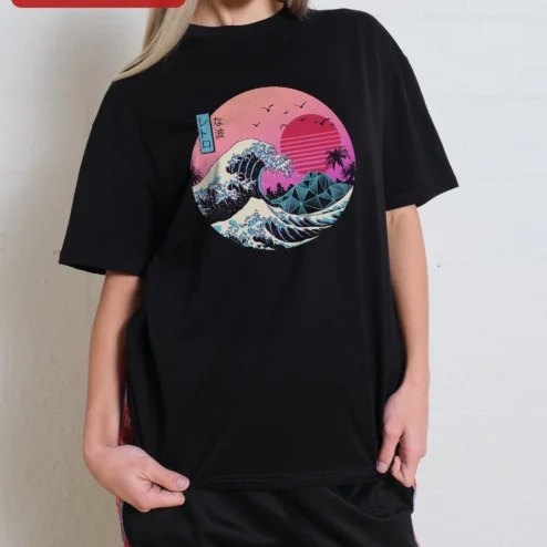 Retro Nami Great Wave Synthwave Vaporwave Tee