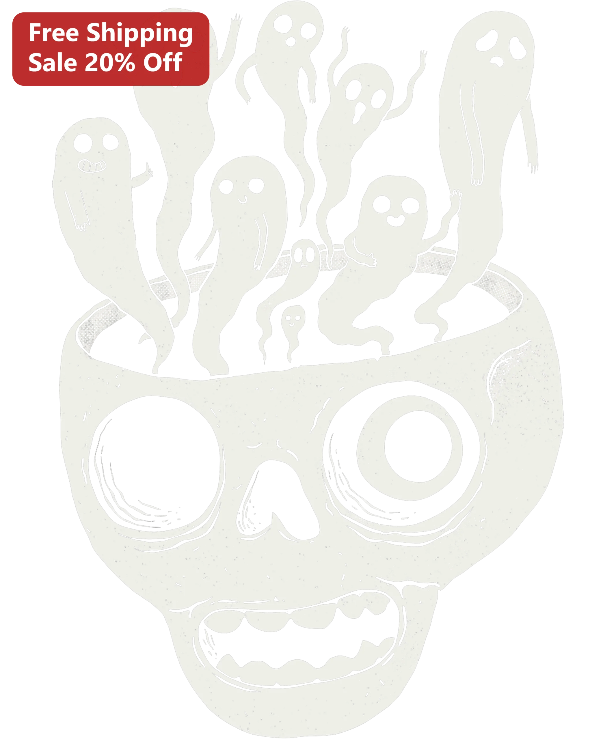 Retro Skull Ghosts Illustration Tee Vintage Spooky Cute Halloween Shirt for Alternative Fashion