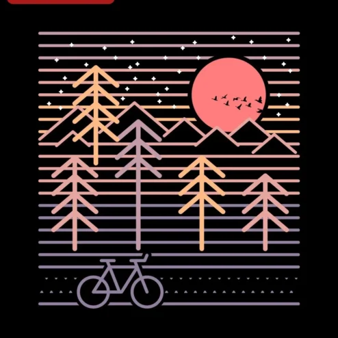 Retro Sunset Mountain Bike Nature Scene Poster Synthwave Vaporwave Art Print for Cyclists and Trail on a hanger, ready to ship from Chicago, Illinois