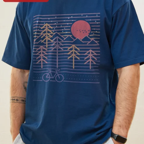 Close-up of Retro Sunset Mountain Bike Nature Scene Poster Synthwave Vaporwave Art Print for Cyclists and Trail for streetwear fans in Chicago, Illinois