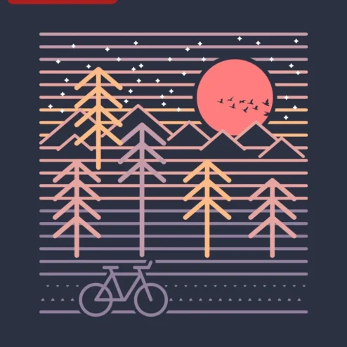 Retro Sunset Mountain Bike Nature Scene Poster Synthwave Vaporwave Art Print for Cyclists and Trail Riders