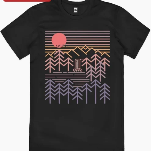 Retro Synthwave Mountain Landscape Tee Neon Vaporwave Sunset Graphic Shirt for Men Women