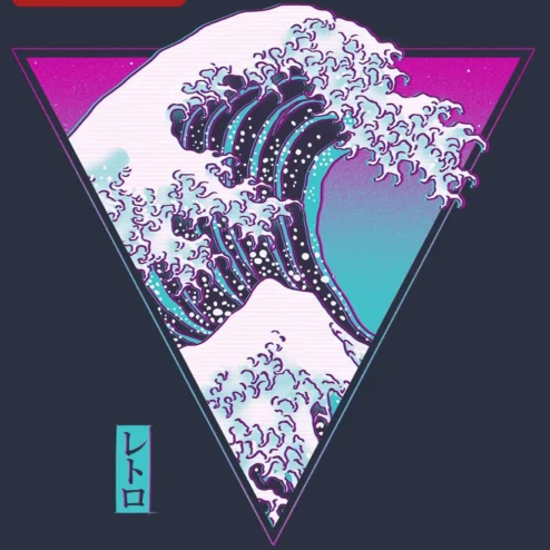 Retro Vaporwave Great Wave Off Kanagawa Tee Neon Synthwave Japanese Art Graphic T-Shirt