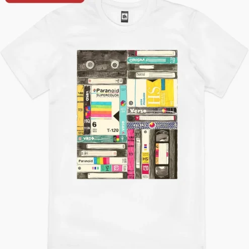 Close-up of Retro VHS Tapes Illustration Poster Vintage Video Cassette Art Nostalgic Wall Decor for streetwear fans in Chicago, Illinois