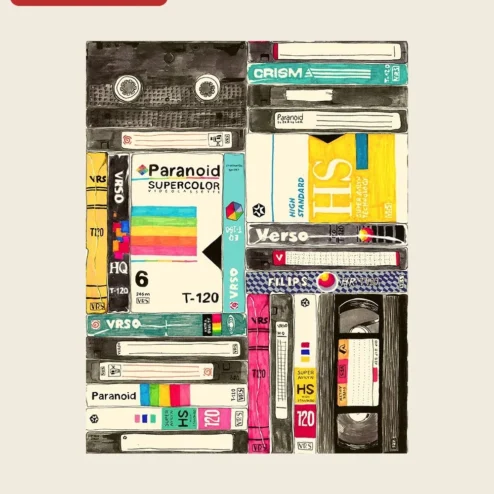 Retro VHS Tapes Illustration Poster Vintage Video Cassette Art Nostalgic Wall Decor