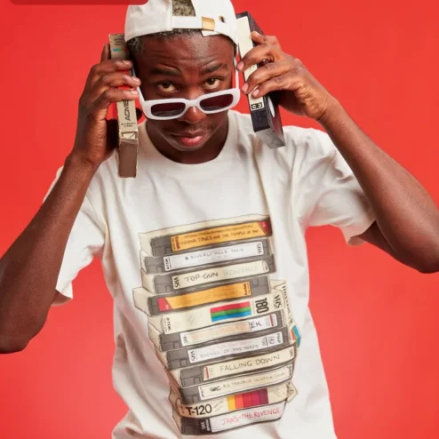 Retro VHS Tapes Stack Graphic Tee 80s Nostalgia Vintage Video Cassette Shirt for Movie Buffs