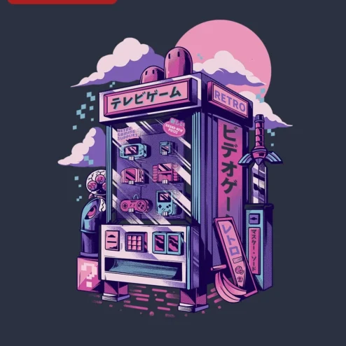 Retro Video Game Tee Vaporwave Arcade Cabinet Synthwave Gamer Gift on a hanger, ready to ship from Chicago, Illinois