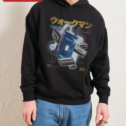 Retro Walkman Hoodie Japanese Text Cassette Tape Vaporwave Gift for Music Fans