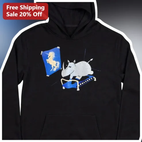 Rhino Superhero Unicorn Flag Hoodie Funny Marvel Parody Graphic Pullover for Men Women Gift