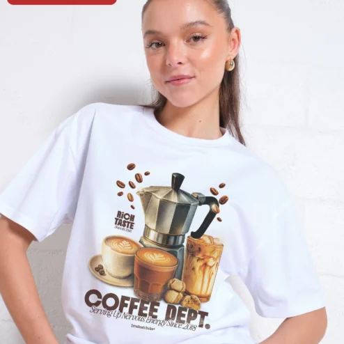 Customer in Chicago, Illinois wearing Rich Taste Smooth Style Coffee Dept Tee Nervous Energy Caffeine Lover Graphic Shirt