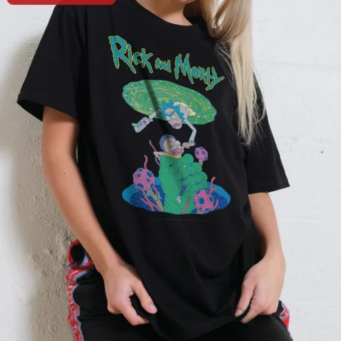 Rick and Morty Portal Gun Graphic Tee Adult Swim Style Oversized Black T-Shirt for Fans