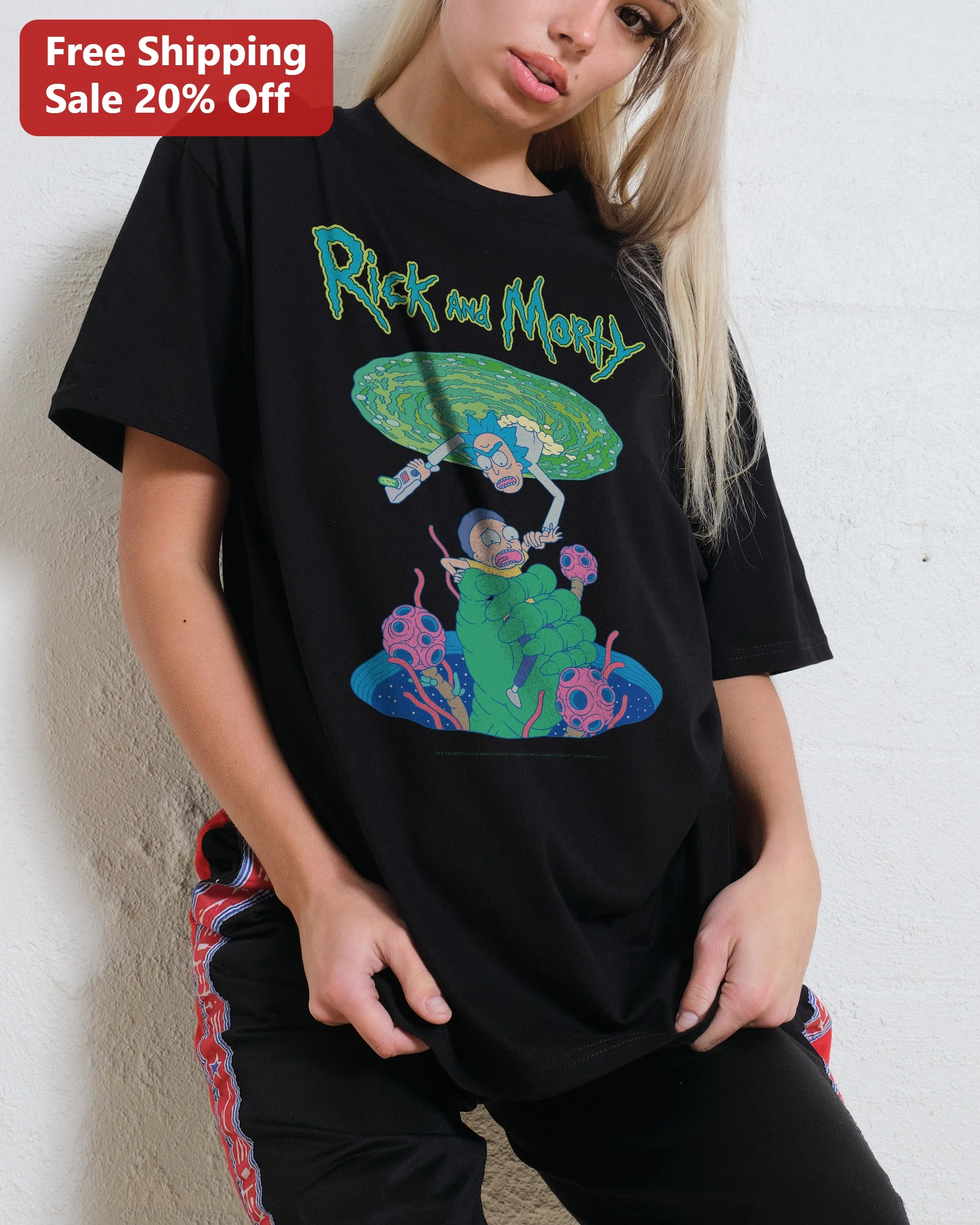 Rick and Morty Portal Gun Graphic Tee Adult Swim Style Oversized Black T-Shirt for Fans