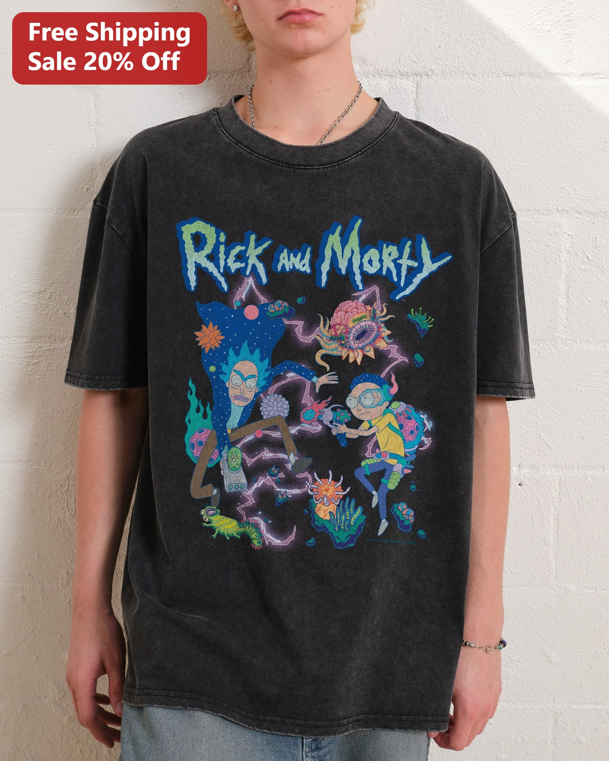 Rick and Morty Psychedelic Acid Wash Tee Vintage Sci-Fi Cartoon Graphic T-Shirt for Men Women Fans