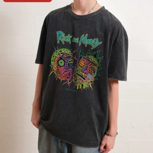 Rick and Morty Psychedelic Acid Wash Tee Vintage Trippy Skull Graphic T-Shirt