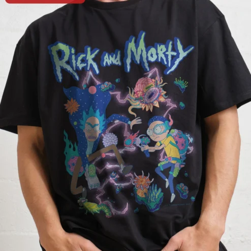 Rick and Morty Psychedelic Creatures Graphic Tee Adult Swim Sci-Fi Cartoon Shirt