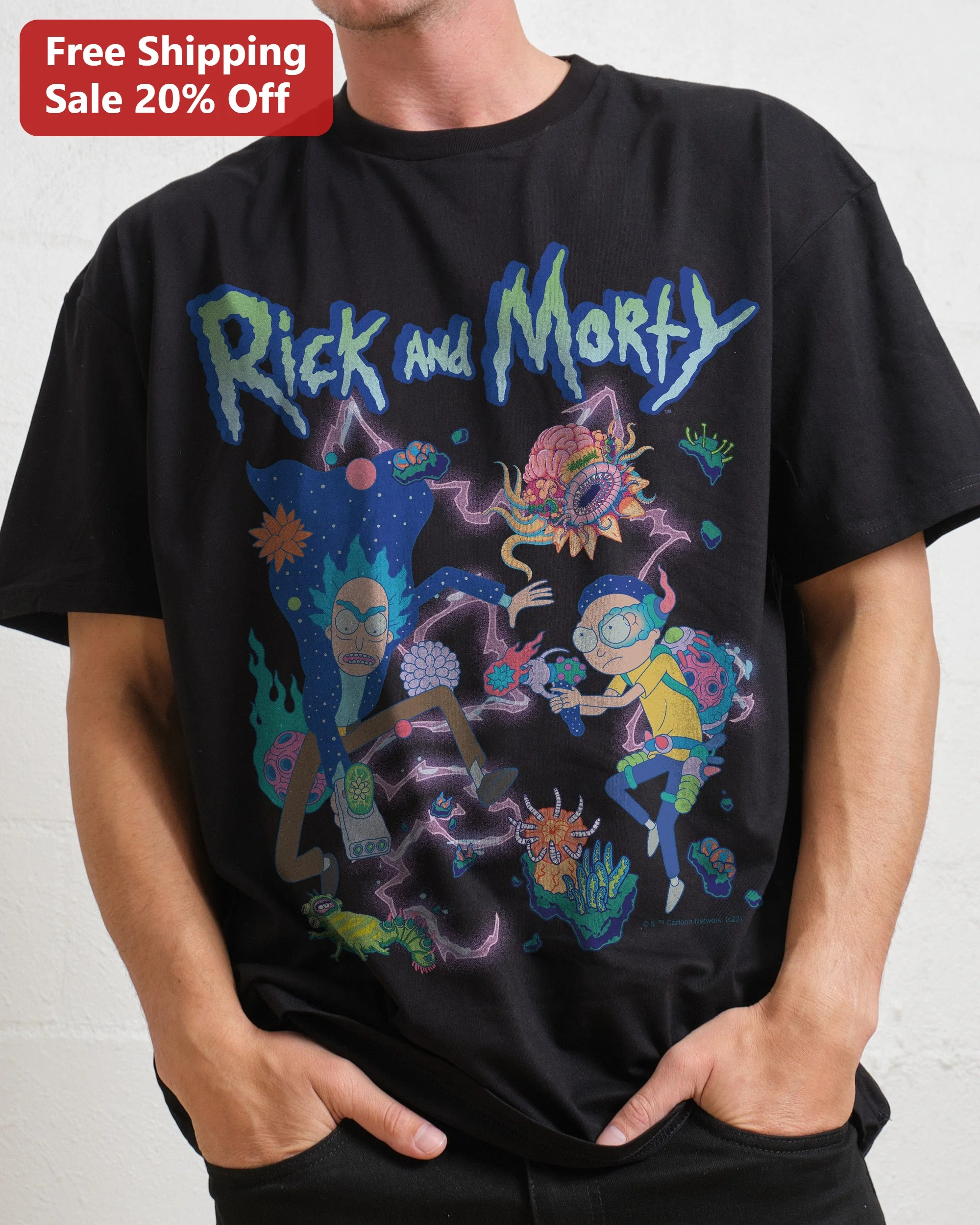 Rick and Morty Psychedelic Creatures Graphic Tee Adult Swim Sci-Fi Cartoon Shirt