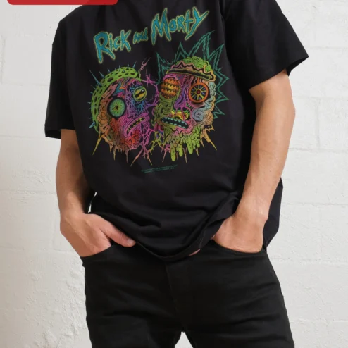 Rick and Morty Psychedelic Melting Heads Graphic Tee Adult Swim Style Shirt for Fans