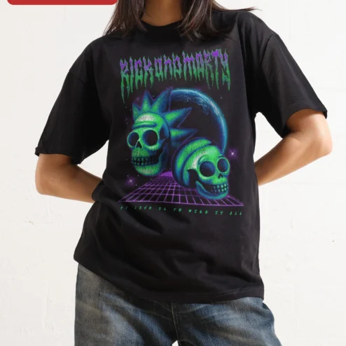 Rick and Morty To Live Is To Risk It All Vaporwave Skull Graphic Tee