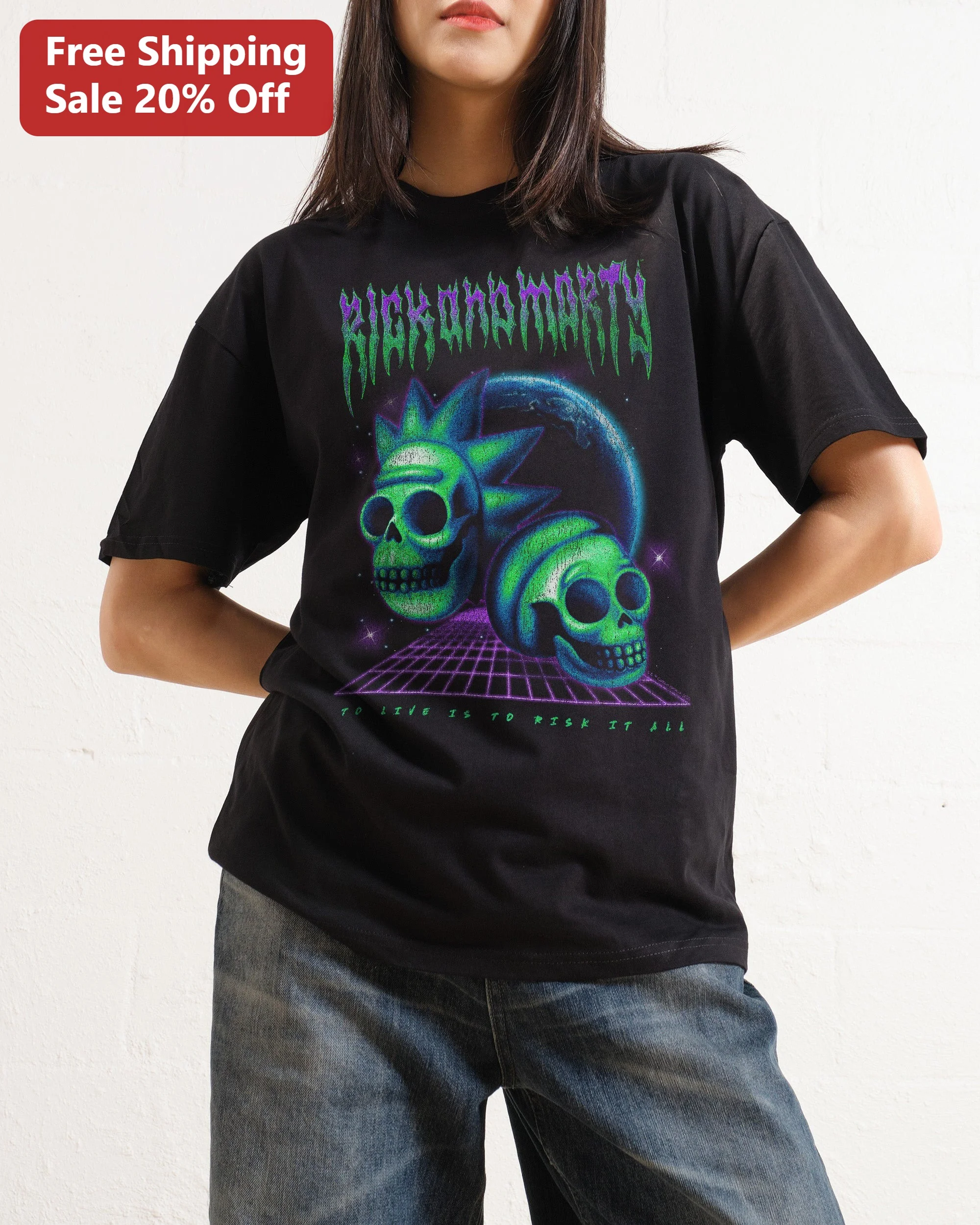 Rick and Morty To Live Is To Risk It All Vaporwave Skull Graphic Tee