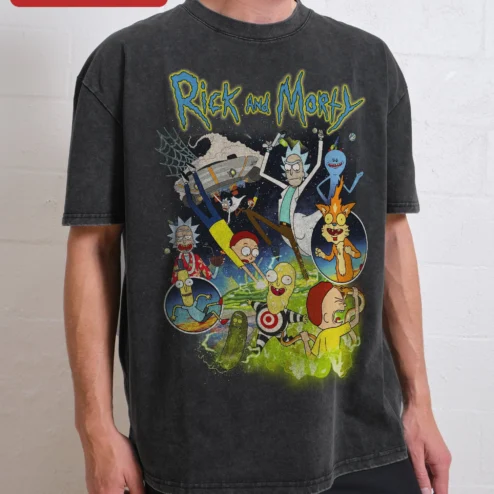 Rick and Morty Vintage Wash Graphic Tee Adult Swim Fan Merch Gift