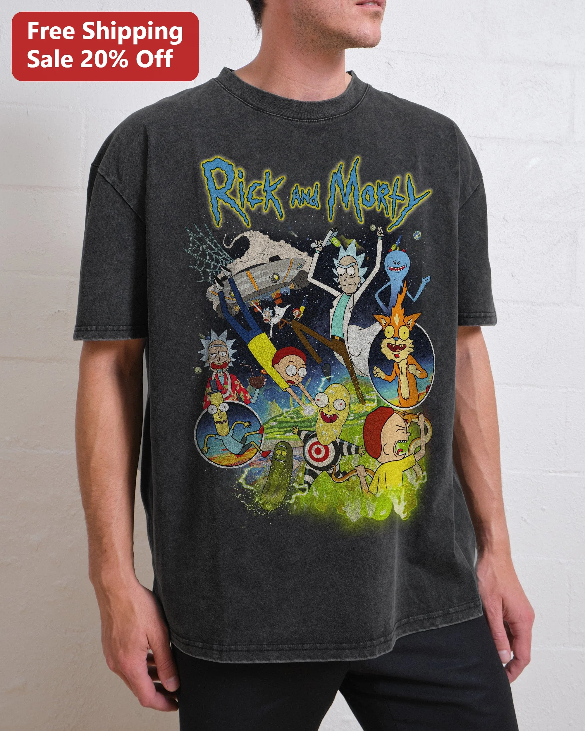 Rick and Morty Vintage Wash Graphic Tee Adult Swim Fan Merch Gift
