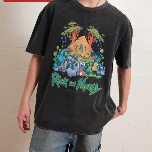Rick and Morty Vintage Wash Tee Adult Swim Cartoon Graphic Shirt