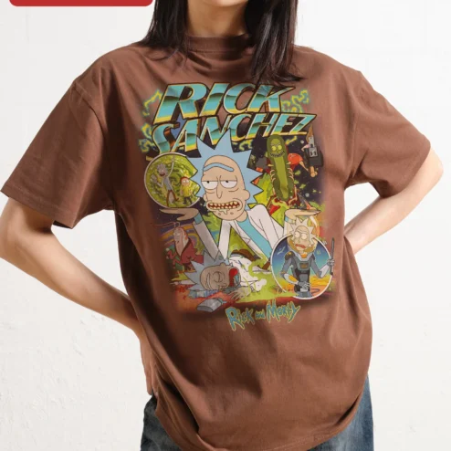 Rick Sanchez Rick and Morty Collage Graphic Tee for Men Women Adult Swim Fan Gift on a hanger, ready to ship from Chicago, Illinois