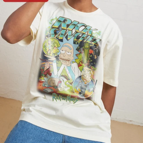 Customer in Chicago, Illinois wearing Rick Sanchez Rick and Morty Collage Graphic Tee for Men Women Adult Swim Fan Gift