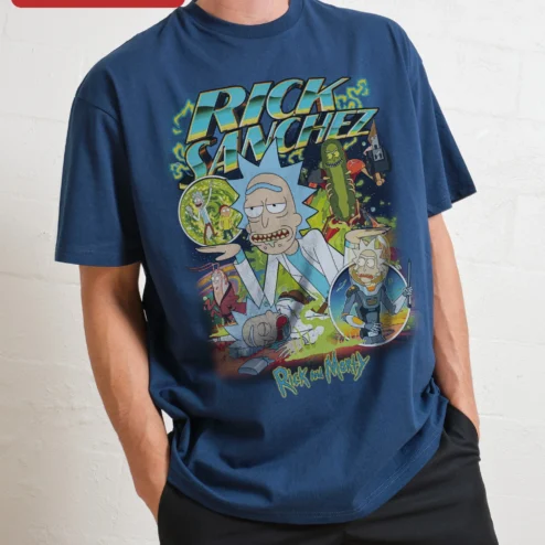 Close-up of Rick Sanchez Rick and Morty Collage Graphic Tee for Men Women Adult Swim Fan Gift for streetwear fans in Chicago, Illinois