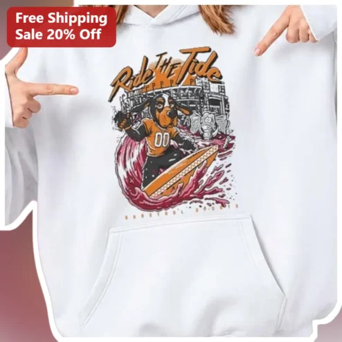 Ride The Tide Hoodie Dog Surfer Vintage Graphic Pullover Gift for Men Women