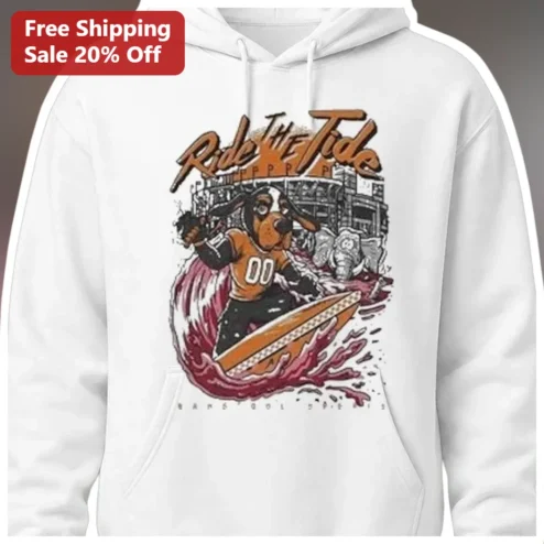 Ride The Tide Hoodie Vintage Dog Surfer Football Graphic Pullover