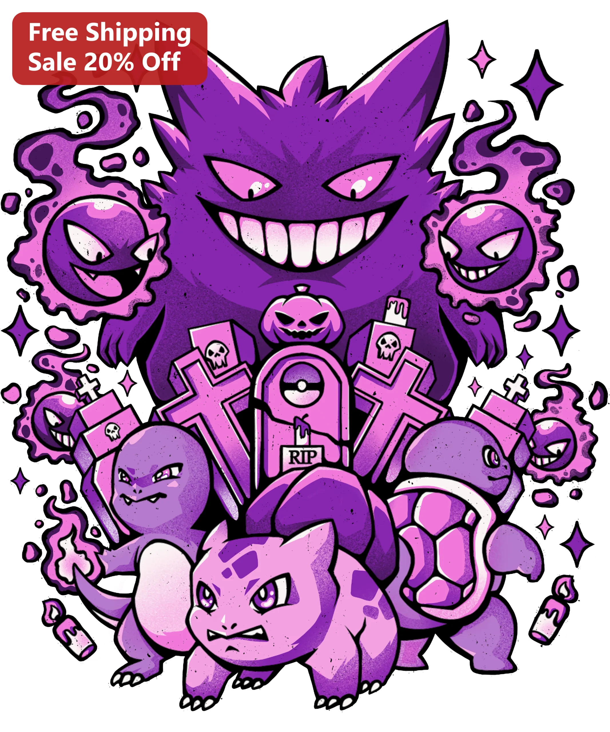RIP Tee Gengar Halloween Pokemon Ghost Graphic T-Shirt for Gamers Anime Fans