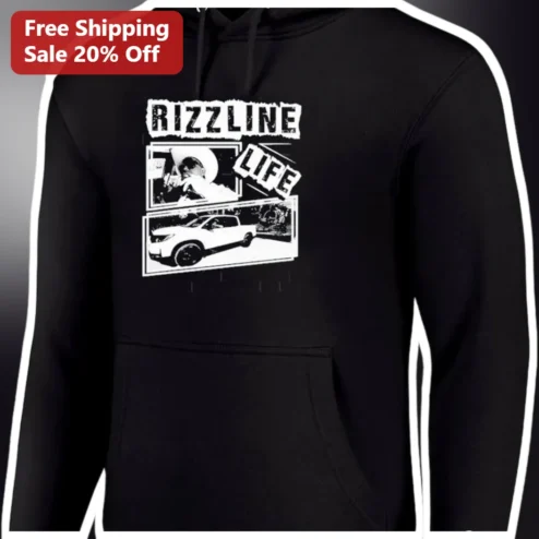 RIZZLINE LIFE Hoodie Black Pullover Country Western Rizz Aesthetic Streetwear Gift