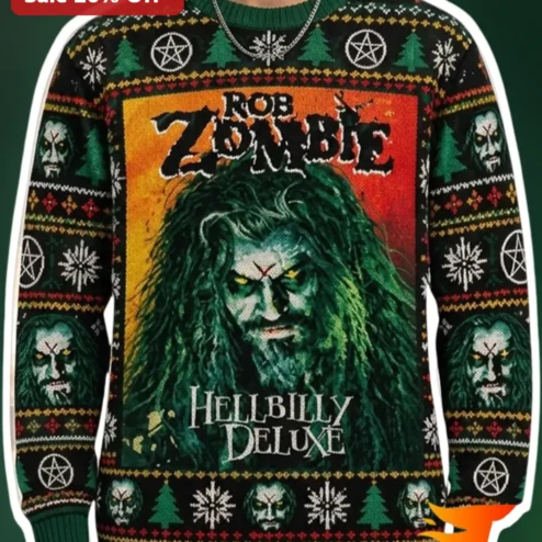 Rob Zombie Hellbilly Deluxe Ugly Christmas Sweater Horror Metal Band Merch Gift