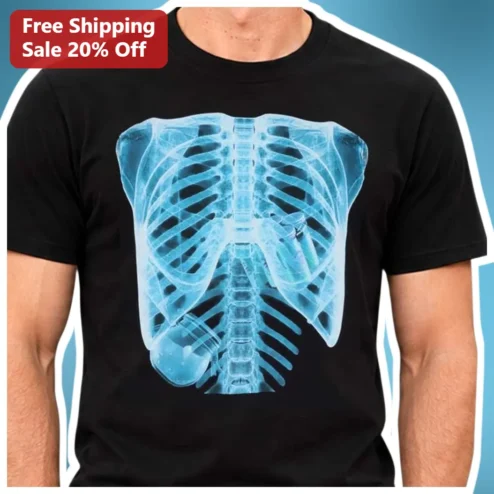 Robot Battery Ribcage X-Ray Tee Cyberpunk Anatomy Graphic Shirt for Gamers Tech Enthusiasts