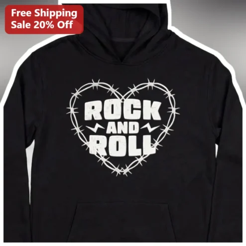 Rock And Roll Hoodie Vintage Punk Barbed Wire Heart Graphic Pullover For Men Women