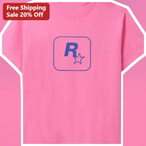 Rockstar Games Logo Graphic Tee Pink Gaming Apparel Gift for Gamers