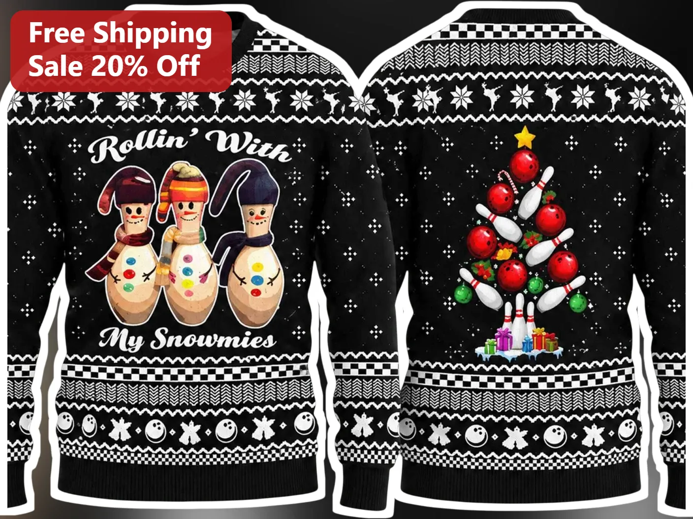 Rollin' With My Snowmies Ugly Christmas Sweater Funny Bowling Holiday Gift