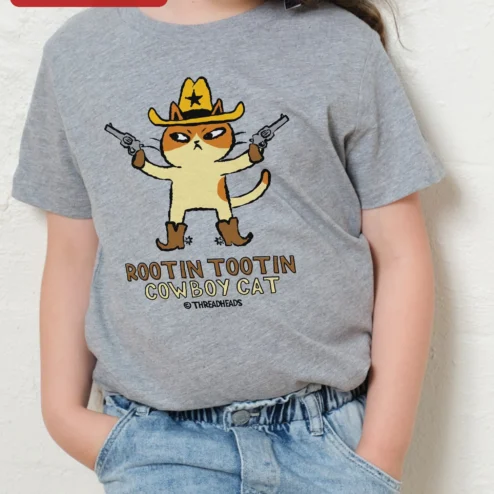 Rootin Tootin Cowboy Cat Tee Funny Western Kids Graphic Shirt Gift for Cat Lovers
