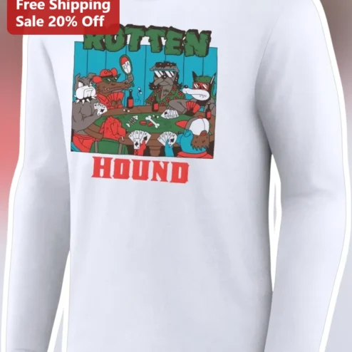 Rotten Hound Long Sleeve Tee Funny Poker Dogs Cartoon Graphic Shirt for Dog Lovers