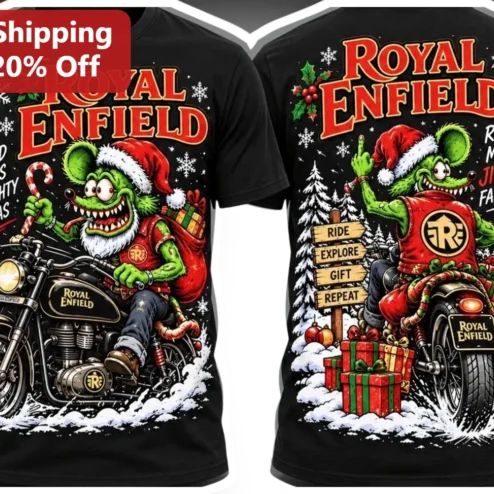 Royal Enfield Grinch Ride More Jingle Farther Tee Funny Christmas Biker Gift