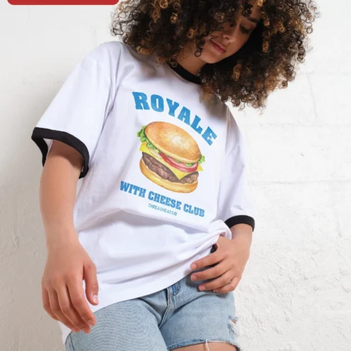 Royalty With Cheese Club Tee Retro Burger Graphic Shirt Novelty Gift for Foodies