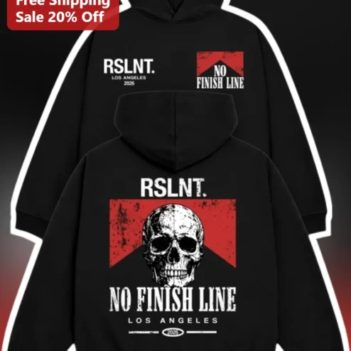 No Finish Line Hoodie Motivational Running Skull Graphic Streetwear Apparel