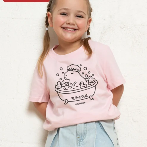 Customer in Chicago, Illinois wearing Rub-A-Dub Hippo Bath Tub Kids Tee Cute Animal Graphic Shirt