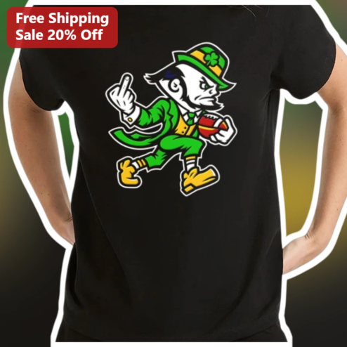 Rude Leprechaun Football Player Tee Funny St Patrick's Day Graphic Shirt for Men Women