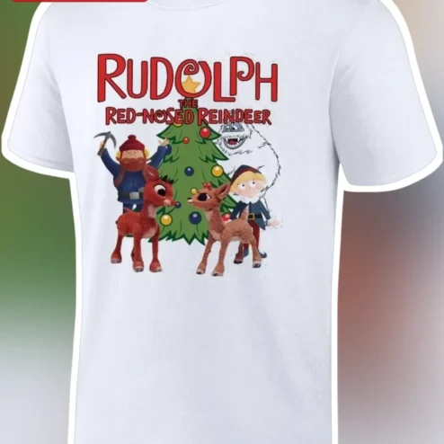 Rudolph the Red-Nosed Reindeer Tee Classic Holiday Cartoon Graphic Shirt for Kids and Adults